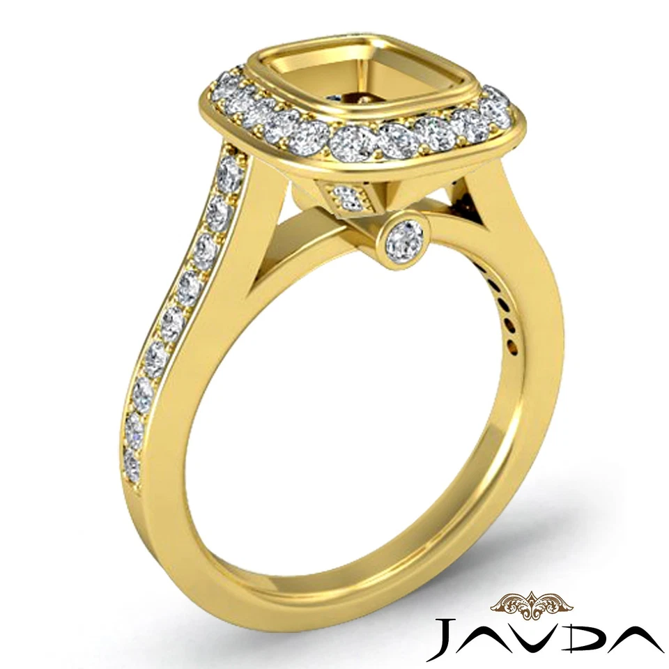 Cushion Semi Mount Diamond Engagement Halo Bezel Set Ring 14k Yellow Gold 0.5Ct - Image 2 of 4
