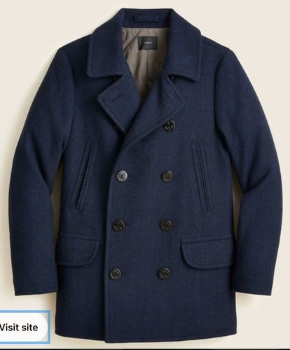 J.Crew Men's Navy Dock Herringbone PeaCoat Jacket Sz S AZ601