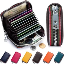 Rfid Blocking Wallet Women Leather Zipper Compact Small Purse Credit Card Holder