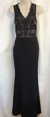 LIPSY Maxikleid schwarz Größe 10 Artwork Spitze V-Ausschnitt lang Hochzeit neu