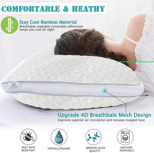 Memory Foam Gel Pillow Orthopedic Cooling Neck Back Support Adjustable Height - Picture 4 of 24