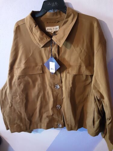 Ava & Viv Women's Olive Green Jacket Denim Long Sleeve Size 4X Button Pockets
