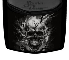 Gray Flaming Broken Skull Hood Wrap Vinyl Decal Car Graphic 58