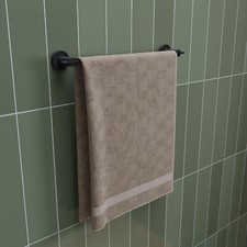 Croydex Flexi-Fix Towel Rail Bar, Matt Black, 67cm, Screw or Glue - Metra