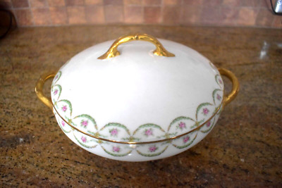 Charles Martin & Duche Limoges Pink Roses Floral Serving, Antique France 8 3/4''