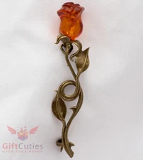 Solid Brass Amber Flower Rose Brooch IronWork