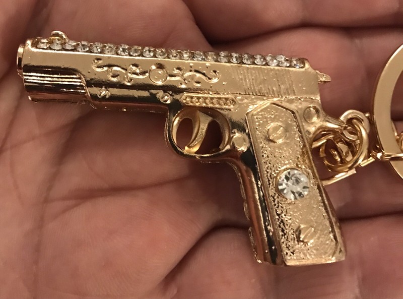 Keychain New Jewelry Gold Plated Gun with Tags 14K Gold Plated  and  42 pc Jewel