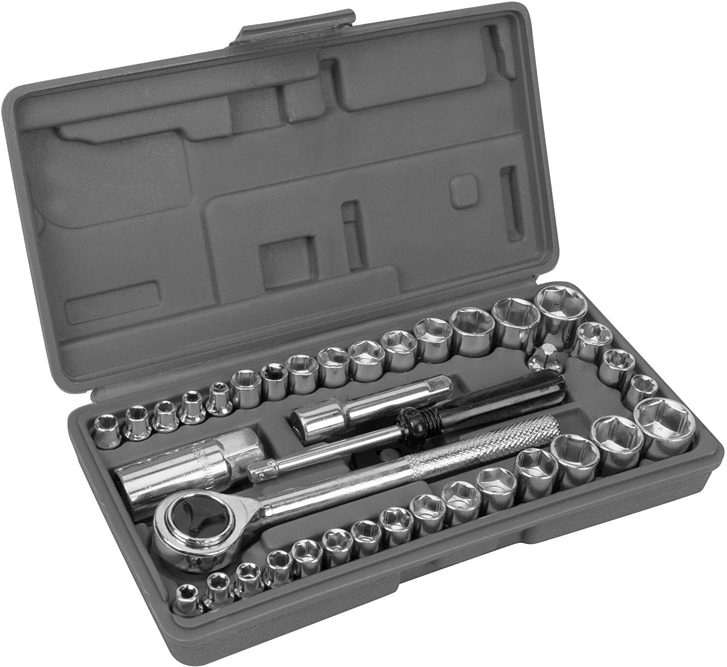40 Pc SAE/METRIC 1/4" & 3/8" DR. Socket Set Ratchet Wrench with Case Hand Tools 