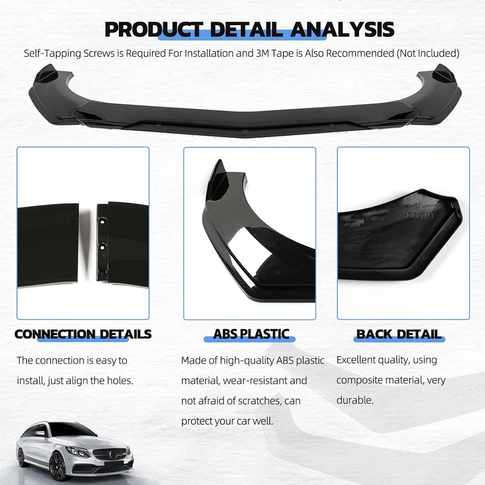 For Mercedes-Benz C200 C250 C300 Front Bumper Cover Lip Spoiler Splitter Body K - Image 3 of 4
