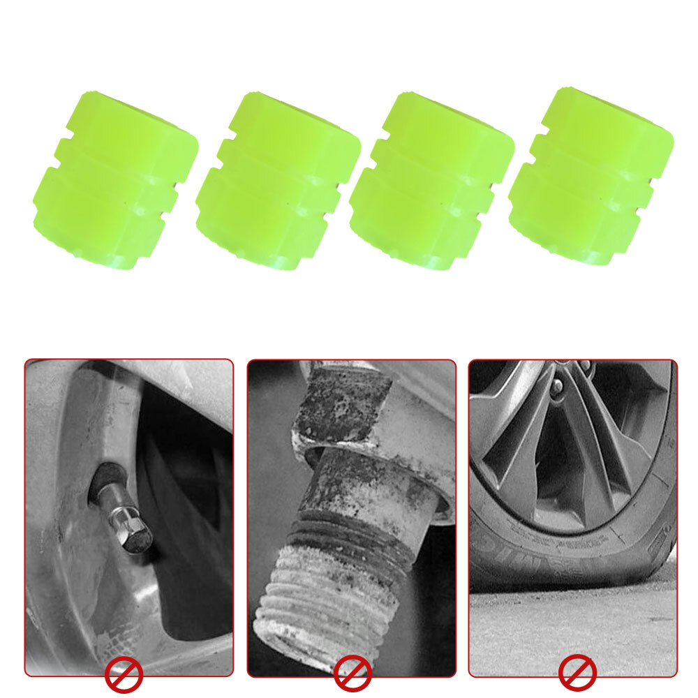 4x Universal Luminous Yellow Car Tire Valves Caps Stem Cover Decor