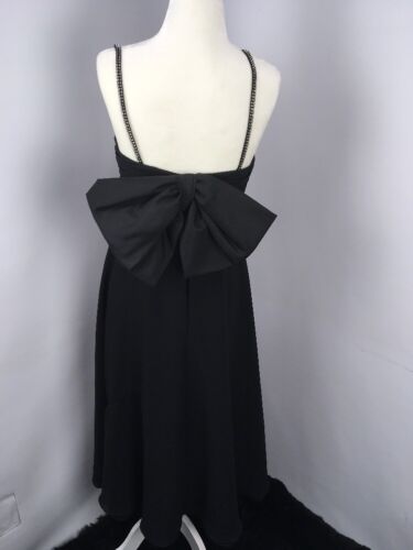VTG 80s UNION Black Bows Chiffon Sequin Strap Evening Dress High Low Sz 6 PROM