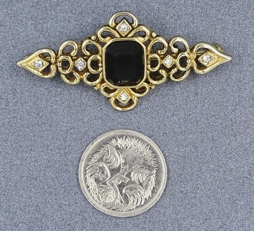 Womens Brooch Gold Plated & Rhinestone Filigree Style Vintage Jewellery - Picture 6 of 7