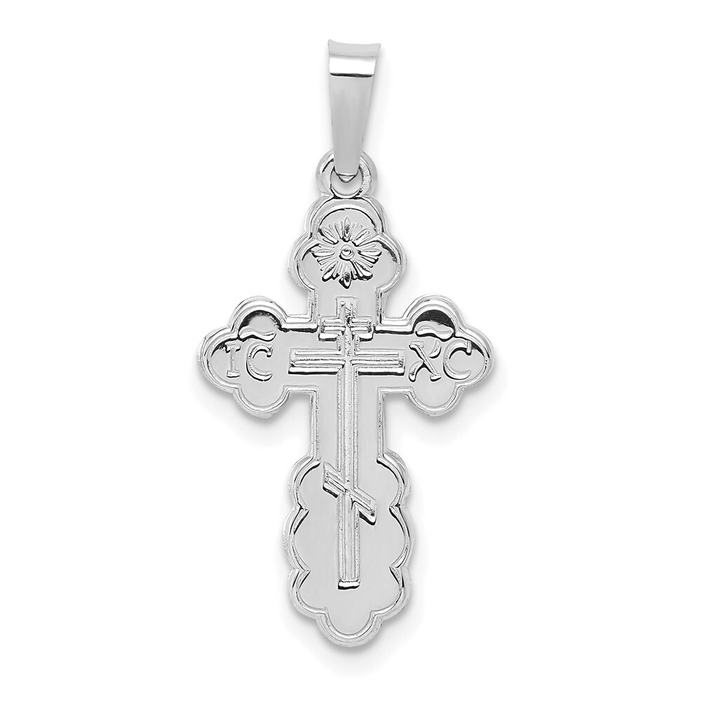 14k White Gold Eastern Orthodox Solid Cross Pendant L-1.02 Inch, W-0.51 Inch