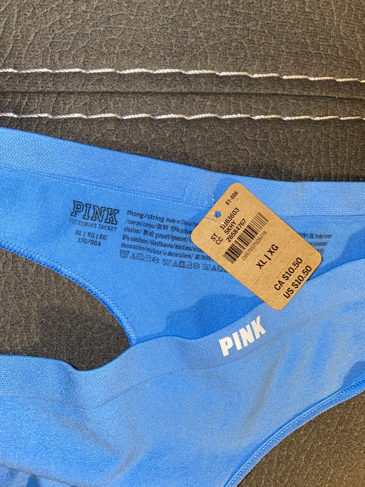 New Victoria Secret PINK Panties Thong XL Blue Seamless Stretchy White