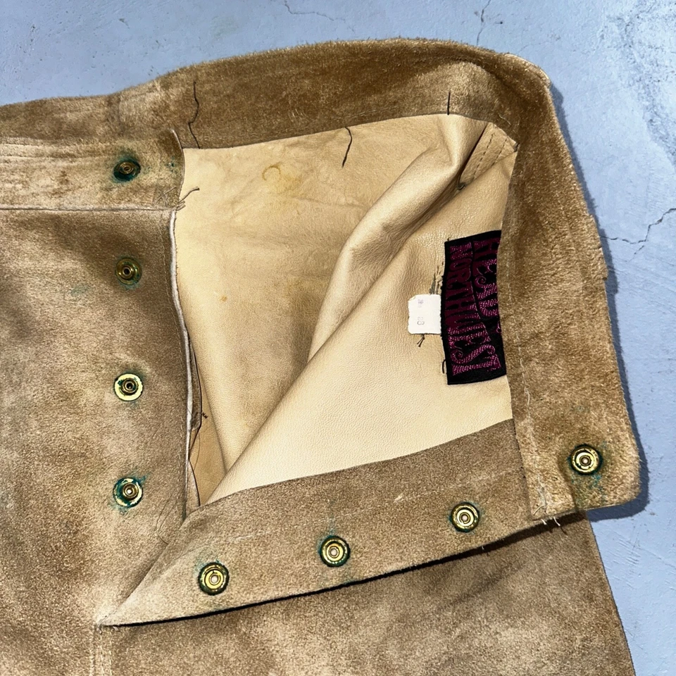 复古 20 世纪 60 年代皮裤 28 宽腿棕色 Rockabilly 60 年代牛仔麂皮绒 27x30 — 第 2/4 张图片