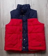 Joules UK Red Navy Blue Sherpa Shearling Lined Zip Front Puffer Vest 4 Years