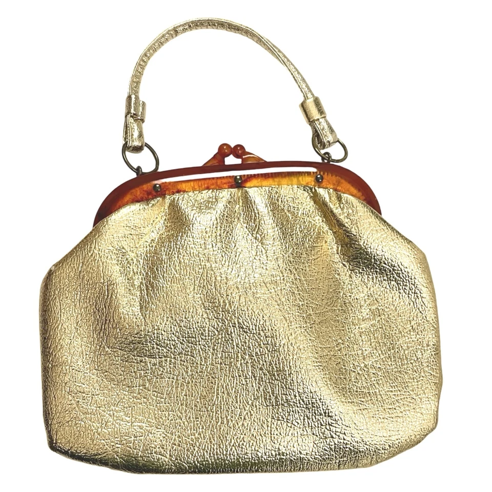 Винтажный текстурированный золотой сумочки 1960-х маленький верхняя ручка нарядная сумка металлический Дамская сумка - Изображение 2 из 4