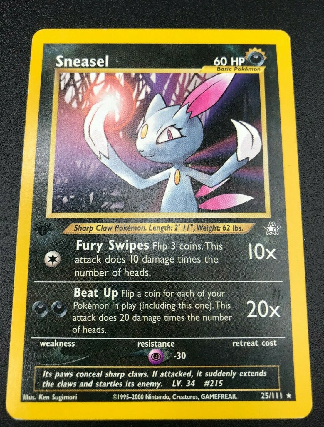 Sneasel 1st Edition RARE 25/111 Neo Genesis Pokemon TCG Card NM 2000