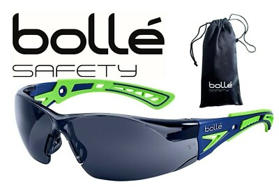 Bolle 40257 Rush+ Safety Glasses Smoke Anti-Fog Lens Blue/Green Temples 