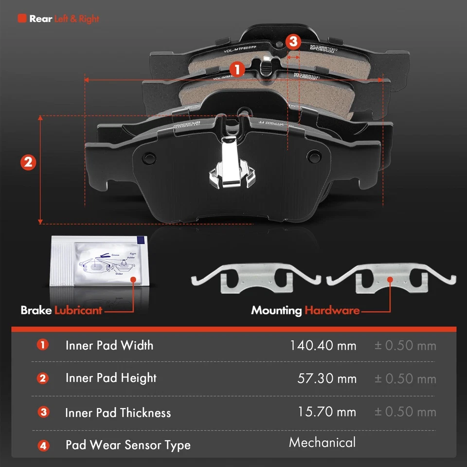 Задние перфорированные роторы и керамическая тормозная колодка 6 шт для Mercedes-Benz S350 12-13 SL550 - Изображение 3 из 4