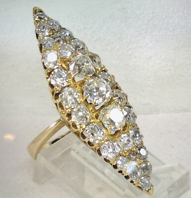 3.60ct Natural Old Mine Diamond Navette Vintage Ring Solid 14K Yellow Gold