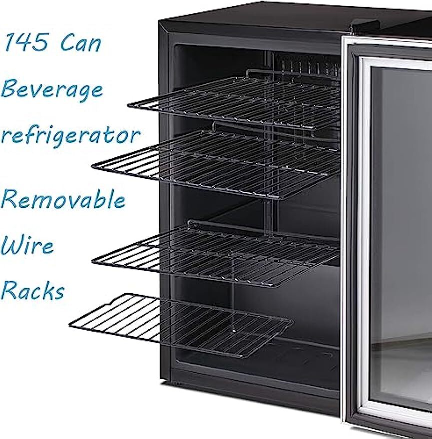 Beverage Refrigerator Cooler4.4cu.ft ,145 Can Mini Fridge Glass Door Soda Beer