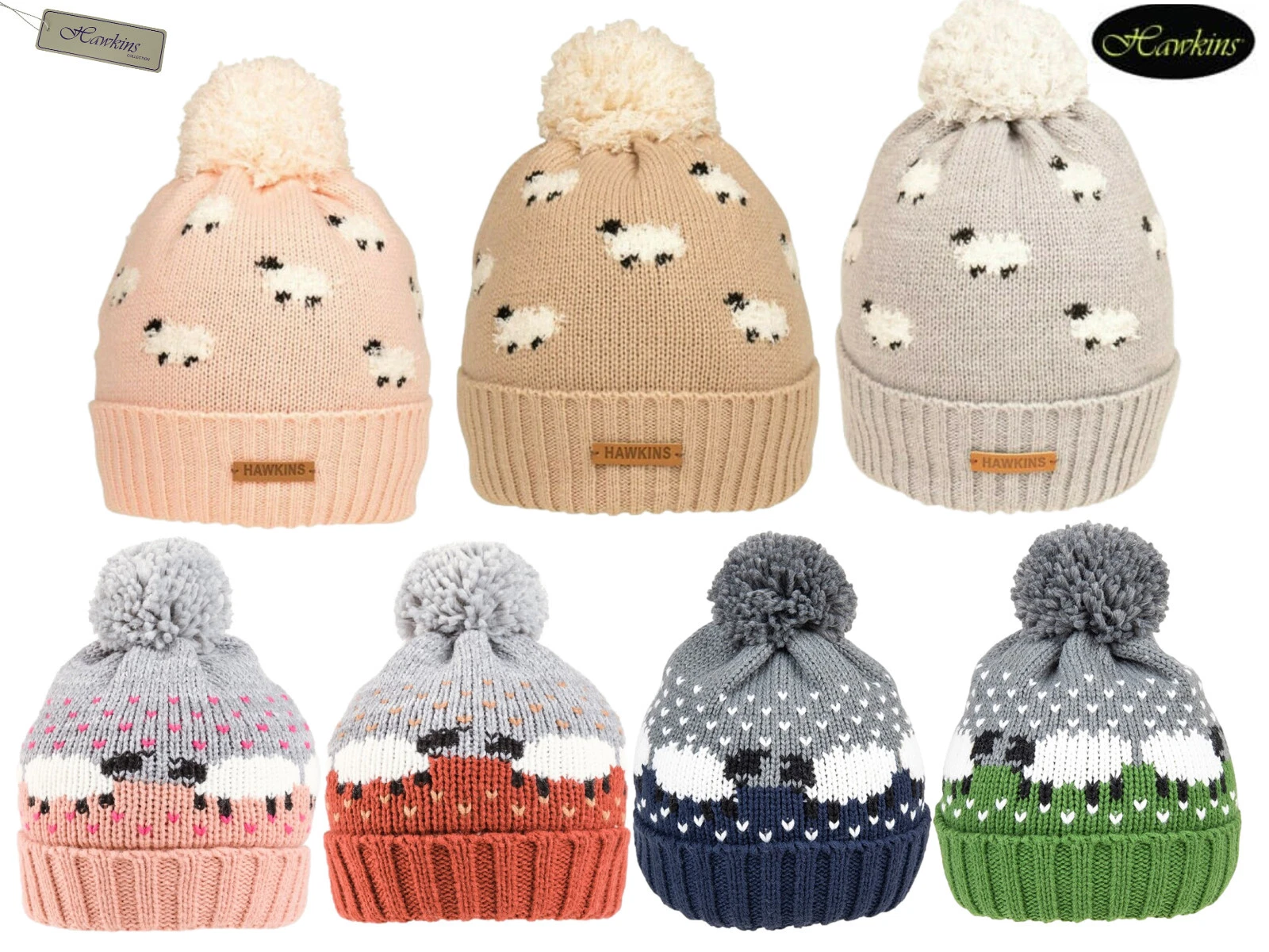 Ladies Knitted Bobble Hat Sheep Design Luxury Teddy Fleece Lining Winter Warm