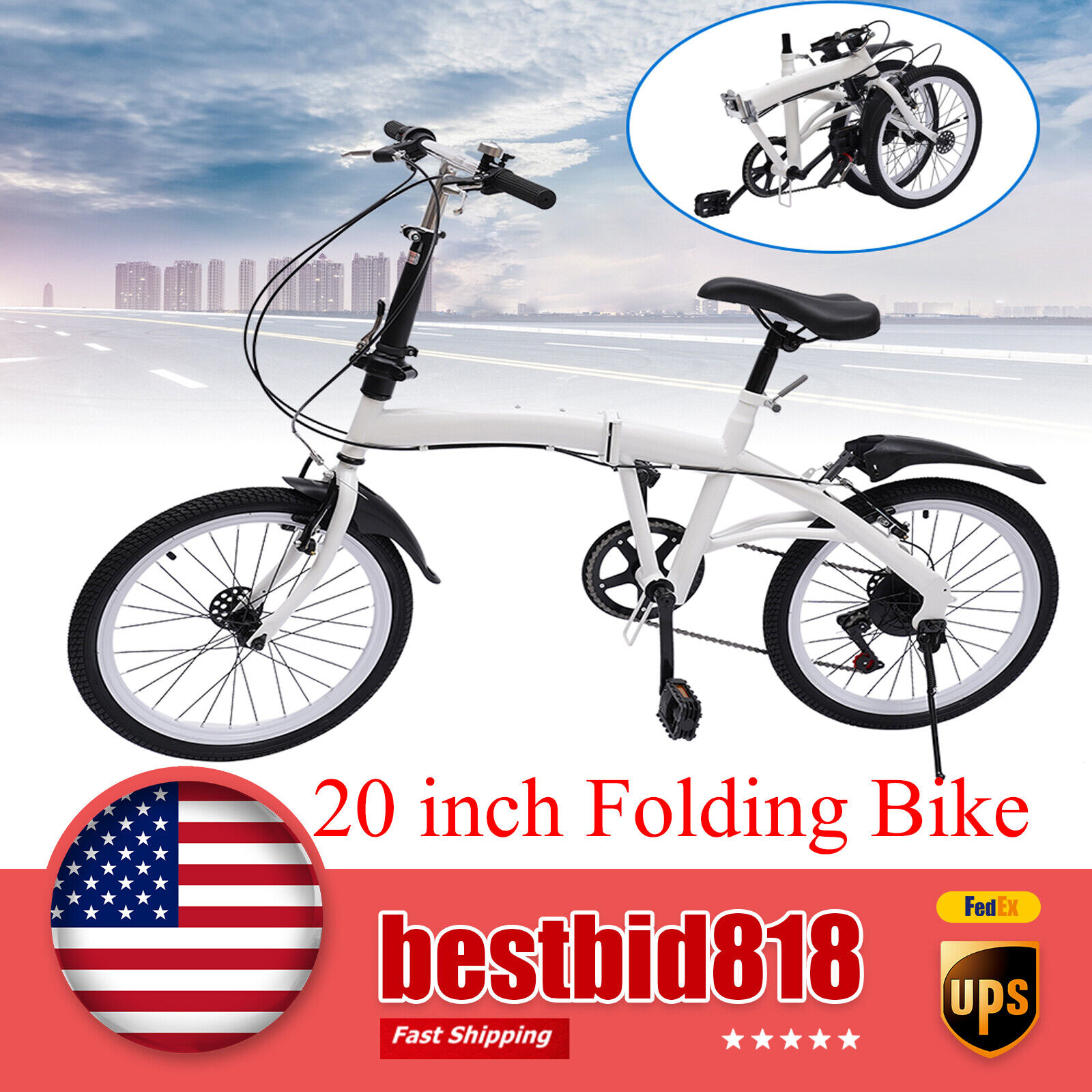 20-inch Folding Bike Bicycle 6 speed Double V Brake Bike Cycling Carbon Steel