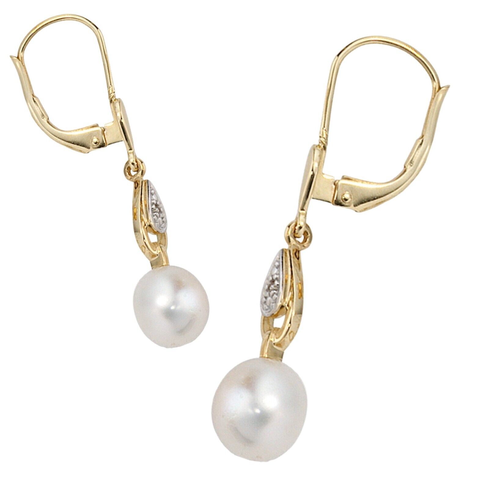 JOBO Boutons 585 Gold Gelbgold 2 Diamanten 2 Süßwasser Perlen Ohrringe  (30612) online kaufen | eBay