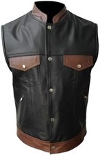 Men's Motorcycle Leather SOA Vest Bikers Black And Brown Concealed Carry Arms