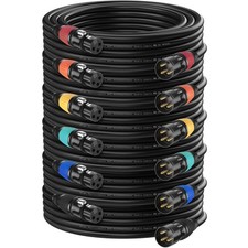 DMX Cable 15ft 6 Pack, 3-Pin XLR Gold-Plated Male to Female Flexible Cables, ...