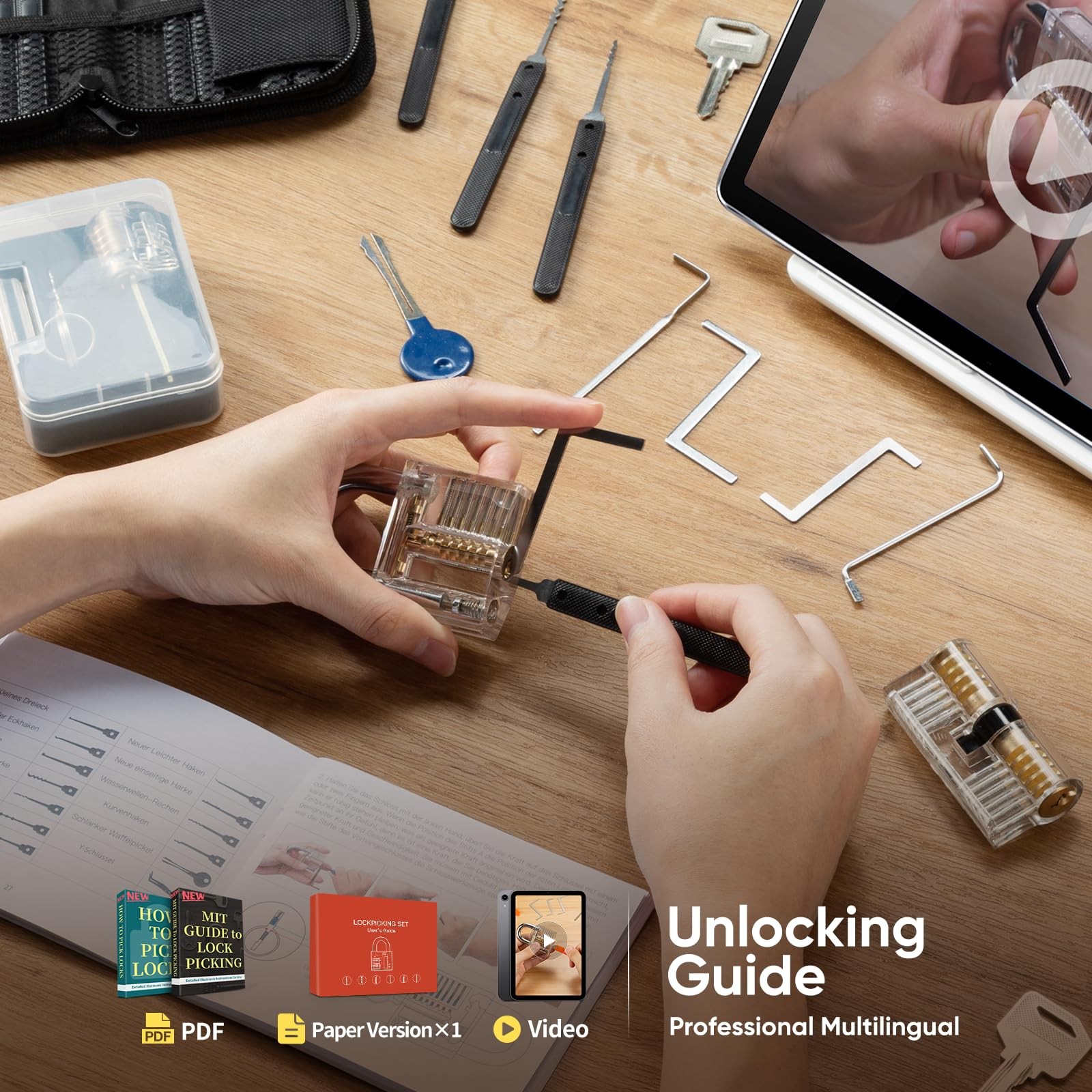 Regalo Originale: Kit Lock Picking IPSXP 32 Pezzi con 4 Serrature - 3