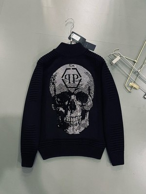 NWT Philipp Plein Sport Logo Black 100% Merino Wool Pullover Sweater GOOD