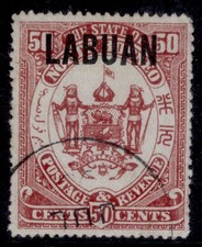NORTH BORNEO - Labuan QV SG81, 50c maroon, FINE USED. Cat &pound;55.