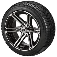 (4) Golf Cart 205/30-12 Deli Low Pro Tires on 12x7 Black/Machined Yukon Wheels