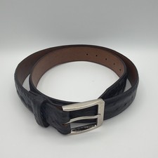 Veari Alligator Grain Leather Belt 38" x 1-1/4" Black Silver Tone Made in Mexico
