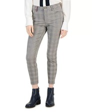 Tommy Hilfiger Glen Plaid Straight Skinny Pants Women's 10 Multi Button Zip