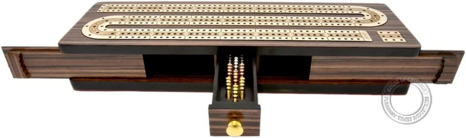 Handcrafted 12" Continuous Cribbage Board – Rosewood/Maple with Sliding Drawer - Image 4 of 4