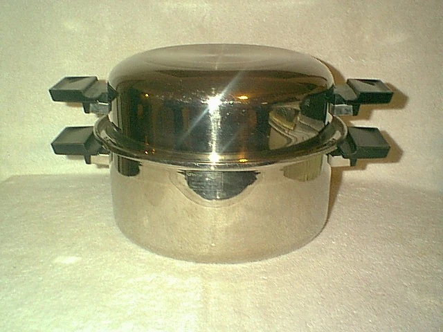 NICE VINTAGE VAPO SEAL 6 QT STOCK POT & DOMED LID MULTI PLY 18-8 STAINLESS STEEL