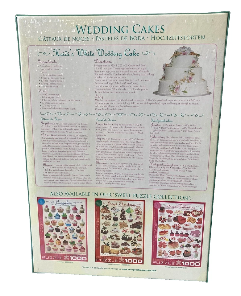WEDDING CAKES Eurographics 1000 Piece PUZZLE *NEW & SEALED* Includes Recipe, USA - Image 2 of 4