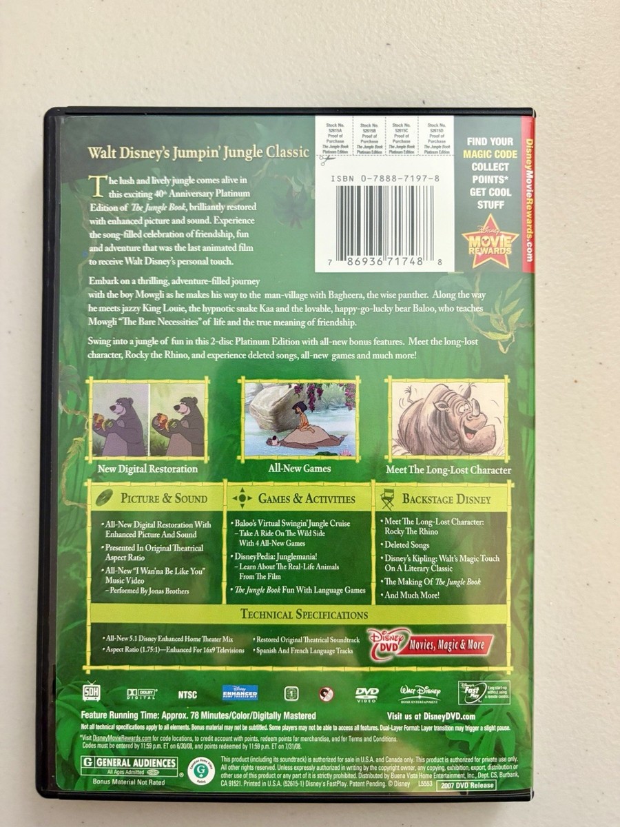 The Jungle Book (DVD, 2007, 2-Disc Set, 40th Anniversary Platinum