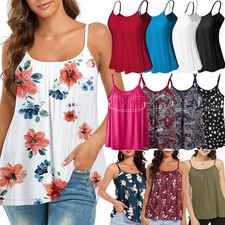 Built-In Bra Women Loose Fit Camisole Cami Vest Tank Top Flowy Casual Blouse Top