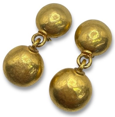 Vintage 80s Carol Dauplaise Dangling Gold Tone Hammered Balls Statement Earrings