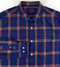 UNTUCKit Men's Paterson SLIM FIT Wrinkle Free Navy Blue Plaid Shirt XL