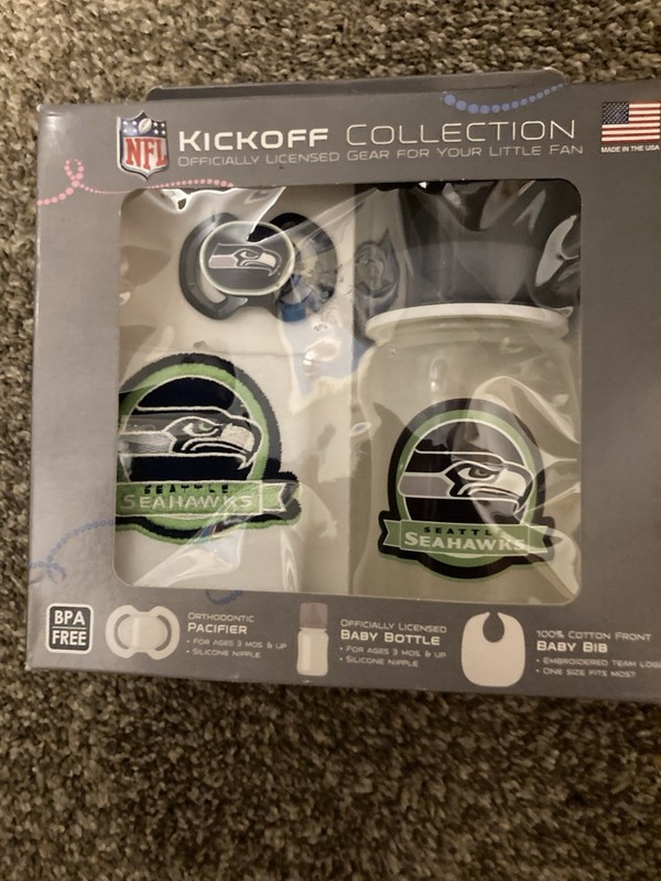 Seattle Seahawks Pacifier, Baby Bottle And Bib Set