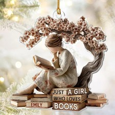 Custom Book Lover Christmas Ornament, Gift For Readers, Reading Girl