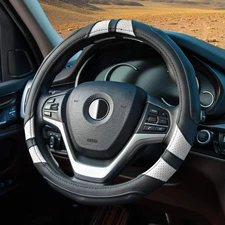 Achiou Black and White Car Steering Wheel Cover Universal 15 Inch with Grip Cont