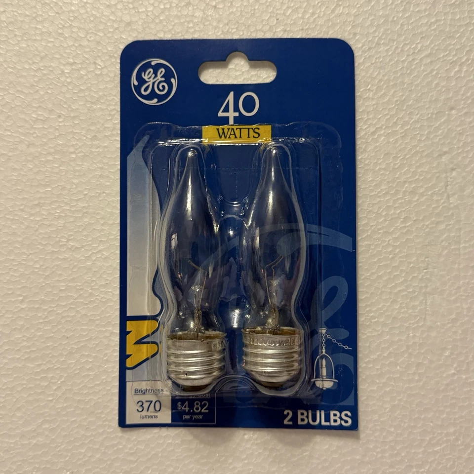 12 GE Light Bulbs 40Watts Bent Tip Crystal Clear Medium Base Decorative NEW 6-pk - Image 2 of 4