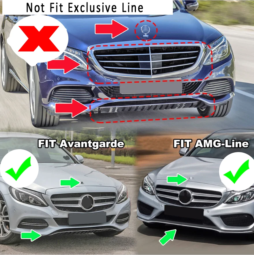 ДЛЯ 2015-18 MERCEDES BENZ W205 C300 C43 AMG ГЛЯНЦЕВЫЙ ЧЕРНЫЙ B СТИЛЬ ПЕРЕДНИЙ БАМПЕР КРОМКА - Изображение 2 из 4