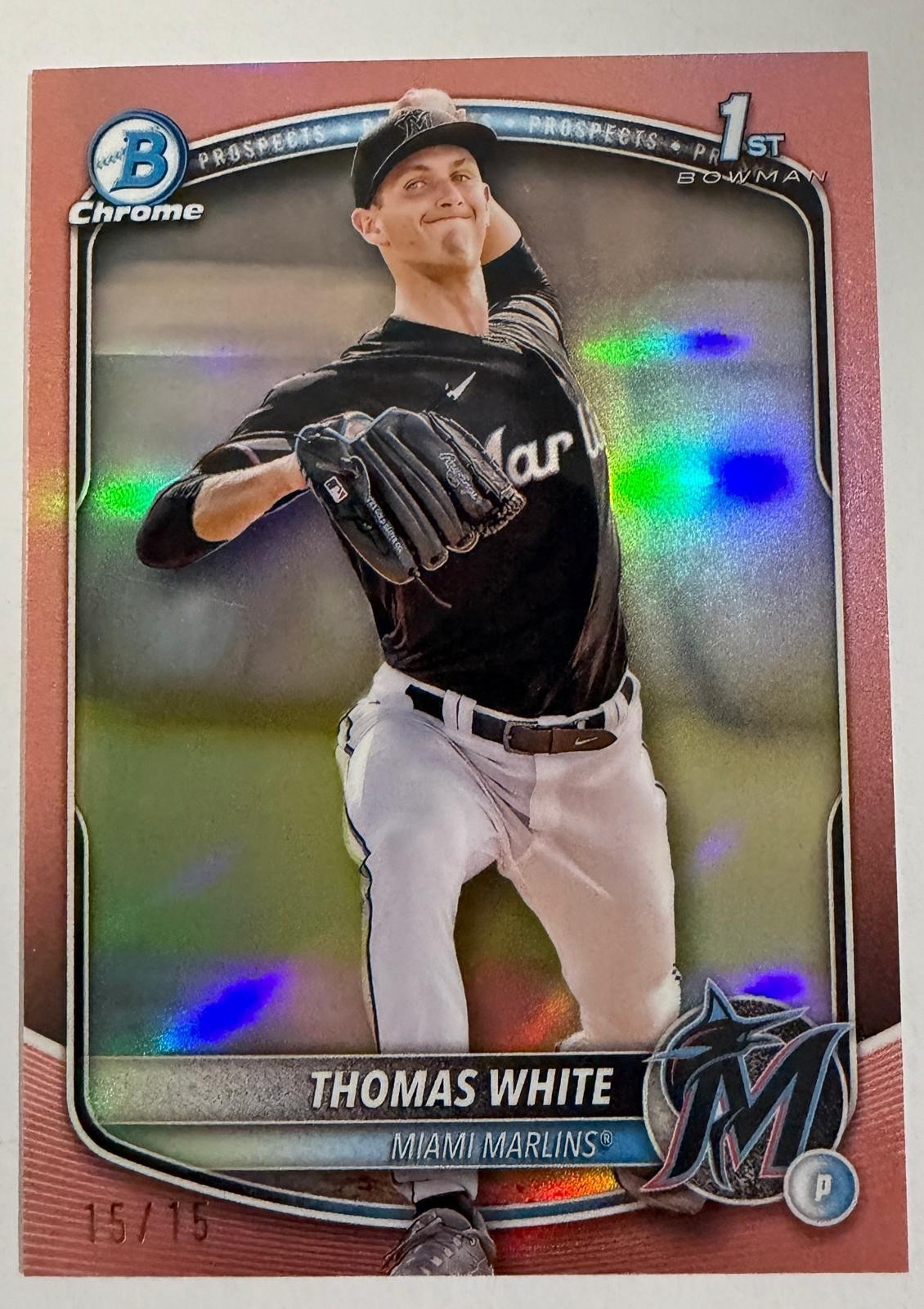 2025 Bowman Baseball Thomas White 1st Chrome Rose Gold Refractor /15 Marlins